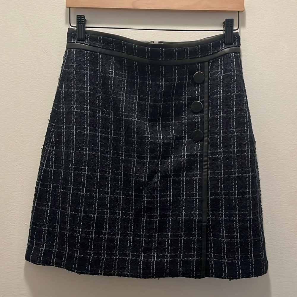 Ann Taylor Black and White Asymmetrical Midi Pencil Skirt